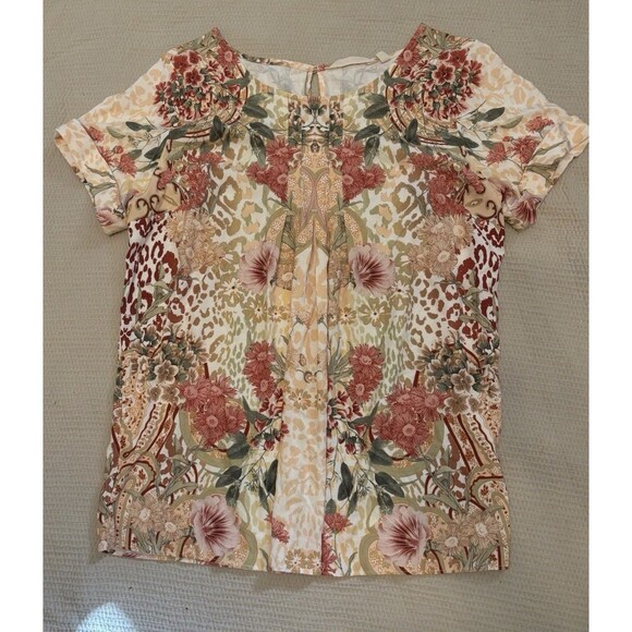 Soft Surroundings Small Floral Animal Print Short Sleeve Top Boho - Picture 1 of 6